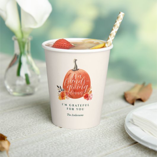 Friendsgiving Dinner Orange Autumn Pumpkin Floral  紙コップ (インサイチュ)