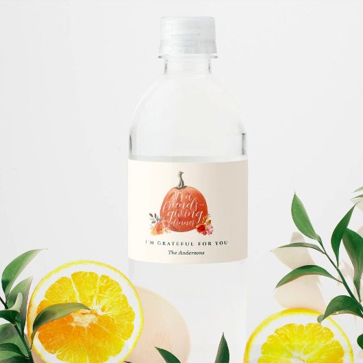 Friendsgiving Dinner Orange Pumpkin Watercolor  ペットボトルラベル