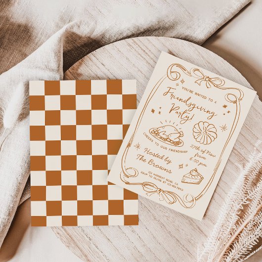 Friendsgiving Dinner Party Hand Drawn Doodle Fall 招待状