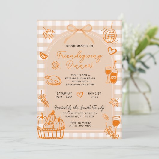 Friendsgiving Pumpkin Hand Drawn Dinner Party  招待状 (スタンド正面)
