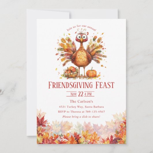 Friendsgiving Thanksgiving Cute Turkey 招待状 (正面)