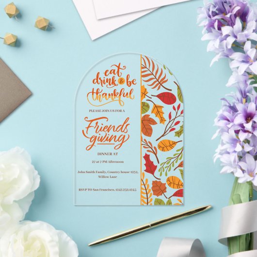 Friendsgiving Thanksgiving Dinner Orange Fall Fun アクリル招待状 (インサイチュ (ウェディング))