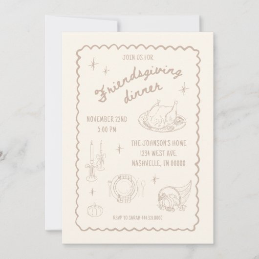 Friendsgiving Thanksgiving Neutral Aesthetic 招待状 (正面)