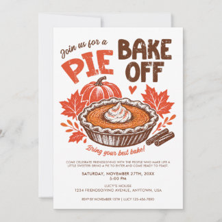 Friendsgiving Thanksgiving Pie Bake Off Party Fall 招待状