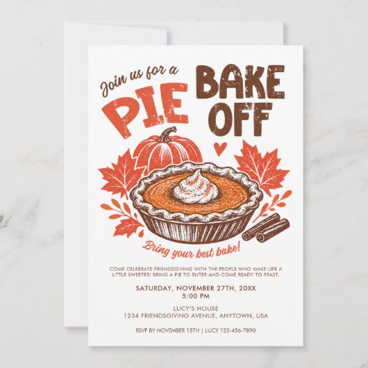 Friendsgiving Thanksgiving Pie Bake Off Party Fall 招待状 (正面)