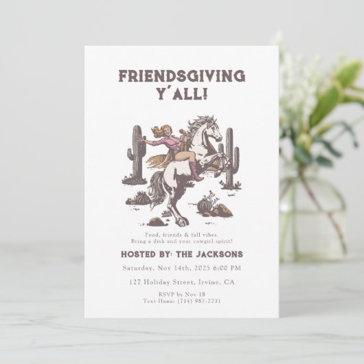 Friendsgiving Y’all Invitation Retro Cowgirl  招待状 (スタンド正面)