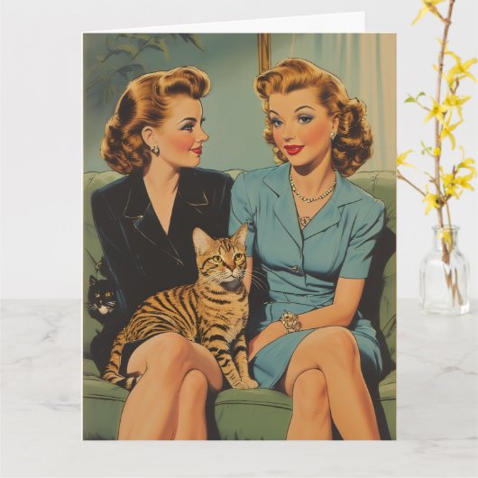 FRIENDSHIP CAT MOM HELLO RETRO GREETING CARD カード (黄色い花)