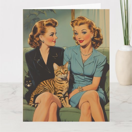 FRIENDSHIP CAT MOM HELLO RETRO GREETING CARD カード (正面)