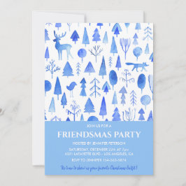 Friendsmas への招待状 美しい水彩画の木々 招待状