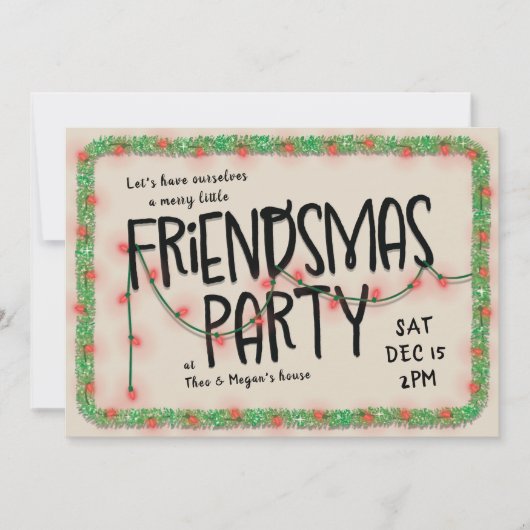 Friendsmas パーティー招待状 | 電飾とガーランド 招待状 (正面)