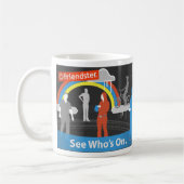 Friendster -だれがついているか見て下さい コーヒーマグカップ (左)