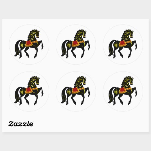 Friesianの民俗黒い種馬か黒い美しい、 ラウンドシール (シート)