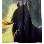 Friesianの白熱、Friesianの馬、黒い種馬またはロバ シャワーカーテン (正面)