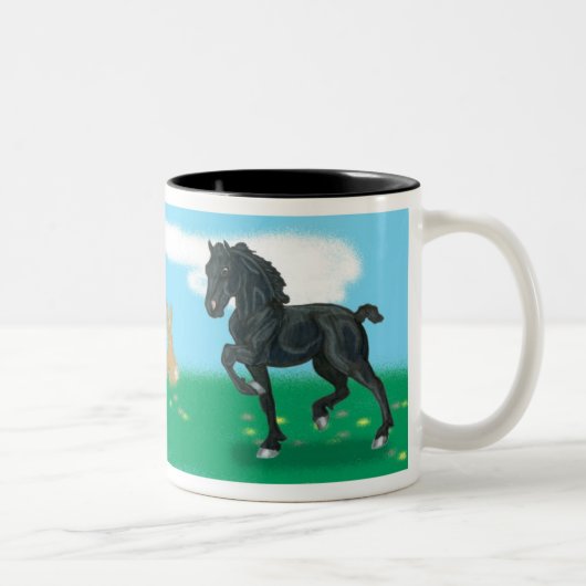 Friesianの馬の子馬のバニーのマグ ツートーンマグカップ (右)