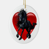 Friesianの馬、黒い種馬、黒い美しいのハート セラミックオーナメント (右)