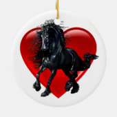 Friesianの馬、黒い種馬、黒い美しいのハート セラミックオーナメント (裏面)