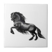 Friesianの馬、黒い美しい タイル (正面)