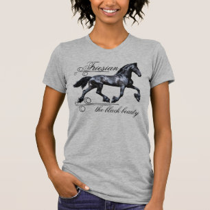 Friesianの馬、黒い美しい、種馬、銀 Tシャツ