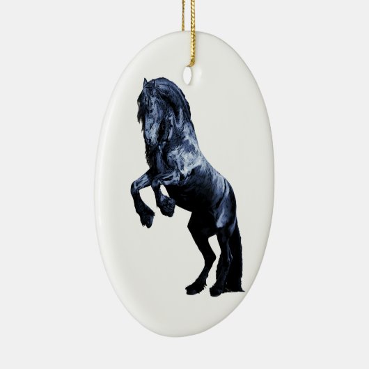 Friesianの馬、cartooned黒い美しいの種馬 セラミックオーナメント (右)