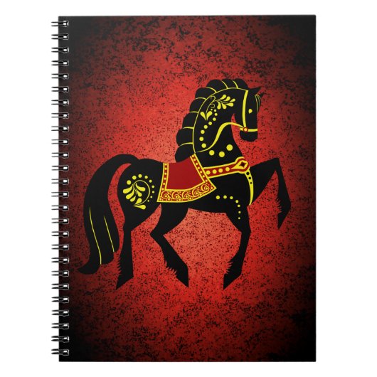 Friesianの黒い種馬か黒い美しい、馬の赤 ノートブック (正面)