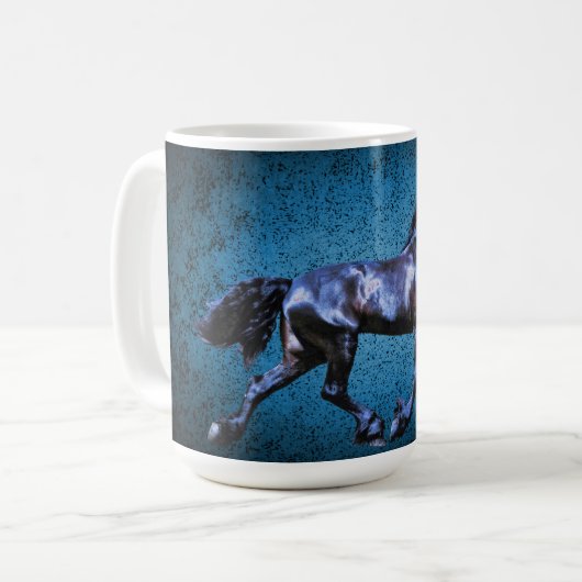 Friesianの黒い種馬か黒い美しい、馬の青 コーヒーマグカップ (正面左)