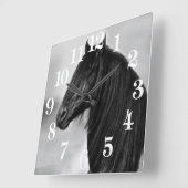 Friesianの黒い種馬の馬 スクエア壁時計 (傾斜)