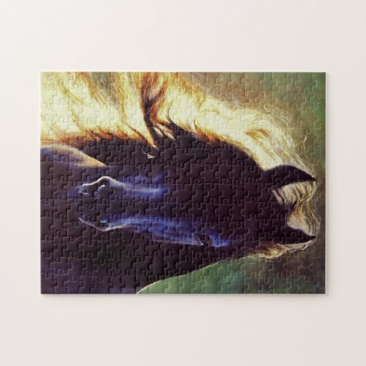 "Friesian白熱"の黒の馬、種馬 ジグソーパズル (横)