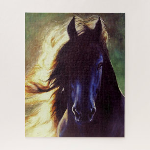 "Friesian白熱"の黒の馬、種馬(500部分) ジグソーパズル