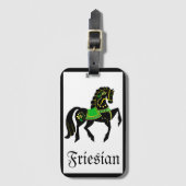 Friesian、黒いスタリオン/フォークFriesianイメージグリーン ラゲッジタグ (正面縦)