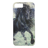 Friesian、黒い美しいの種馬の馬、海洋波 Case-Mate iPhoneケース (裏面)