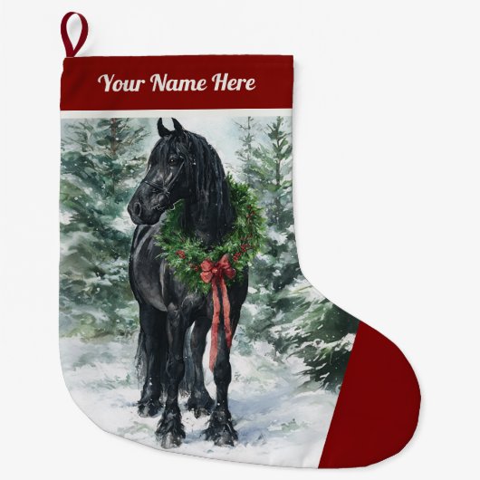 Friesian Christmas Stocking for Horse Lovers ラージクリスマスストッキング (正面)
