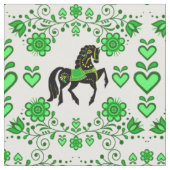 Friesian/Frisianフォーク馬の緑/黒、ハート、4" ファブリック (クローズアップ)