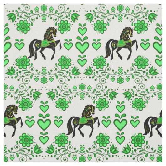 Friesian/Frisianフォーク馬の緑/黒、ハート、4" ファブリック (見本)