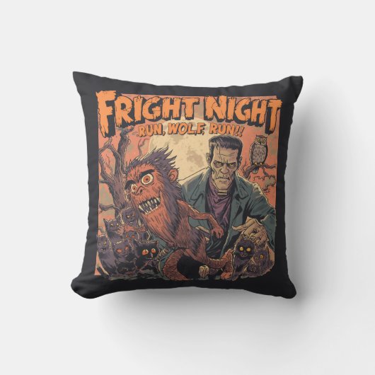 Fright Night Horror Poster – Retro Werewolf and Mo クッション (正面)