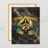 Frightened Otter in Halloween pumpkin costume シーズンポストカード (正面/裏面)