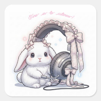 Frilly Headphone Bunny - Lovely Music Lover Kawaii スクエアシール