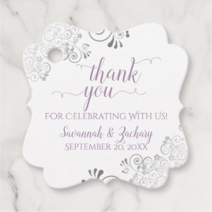 Frilly Lavender, White & Silver 結婚's Thank You フェイバータグ