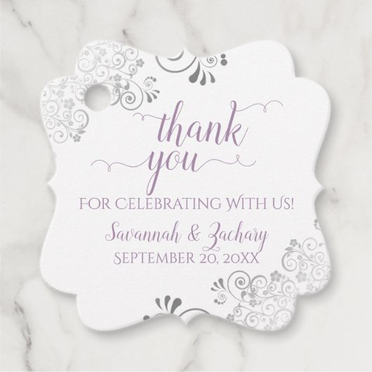 Frilly Lavender, White & Silver 結婚's Thank You フェイバータグ (正面)