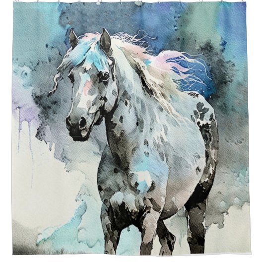 Frisky Appaloosa Mare Watercolour シャワーカーテン (正面)