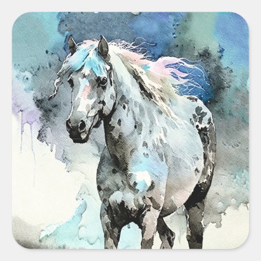 Frisky Appaloosa Mare Watercolour スクエアシール (正面)