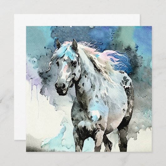 Frisky Appaloosa Mare Watercolour 招待状 (正面/裏面)