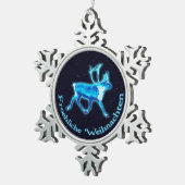 Froeliche Weihnachen - Blue Caribou (Reindeer) スノーフレークピューターオーナメント (右)