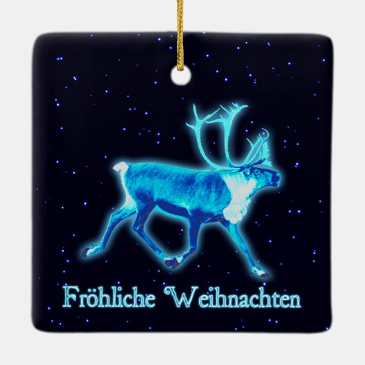 Froeliche Weihnachen - Blue Caribou (Reindeer) セラミックオーナメント (裏面)