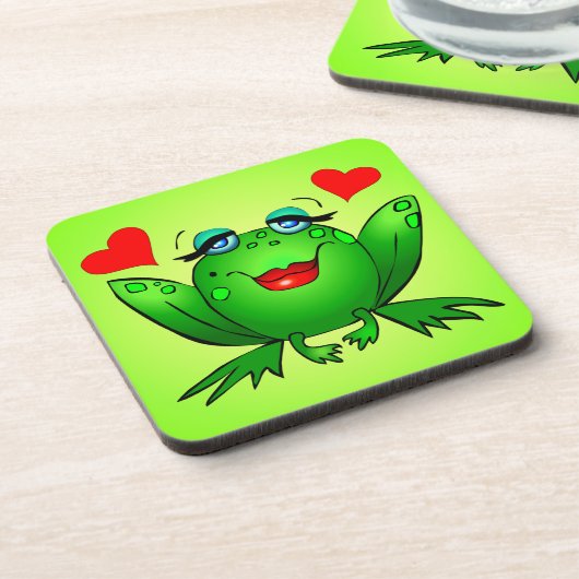 Frog緑の漫画の幸せな女性 コースター (左側)
