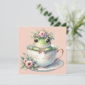 Frog お洒落 inフローラTeacup Flat Greeting Card カード (スタンド正面)