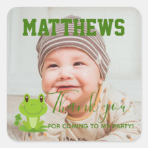 Frog 1st Birthday Thank you Photo Square Sti