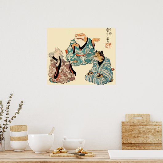 Frog and Tiger Playing a Comical Ken Game ポスター (キッチン)