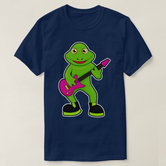 Frog asミュージシャンwith Guitar Tシャツ (デザイン正面)