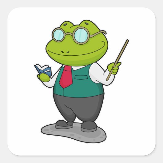 Frog as 先生with Book スクエアシール (正面)