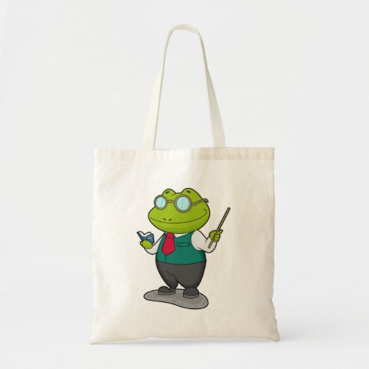 Frog as 先生with Book トートバッグ (正面)